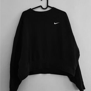 Nike Black Cropped Crew Sweatshirt with White Swoosh